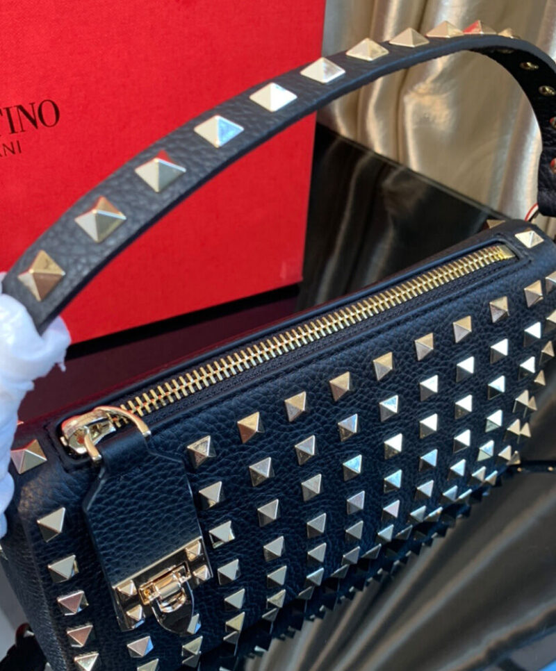 Valentino Small Rockstud Grainy Calfskin Crossbody Bag With All-Over Studs Black